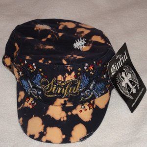 Sinful By Affliction Star Hat Tie Dye Blue Bird Embroidered Cadet Military Hat
